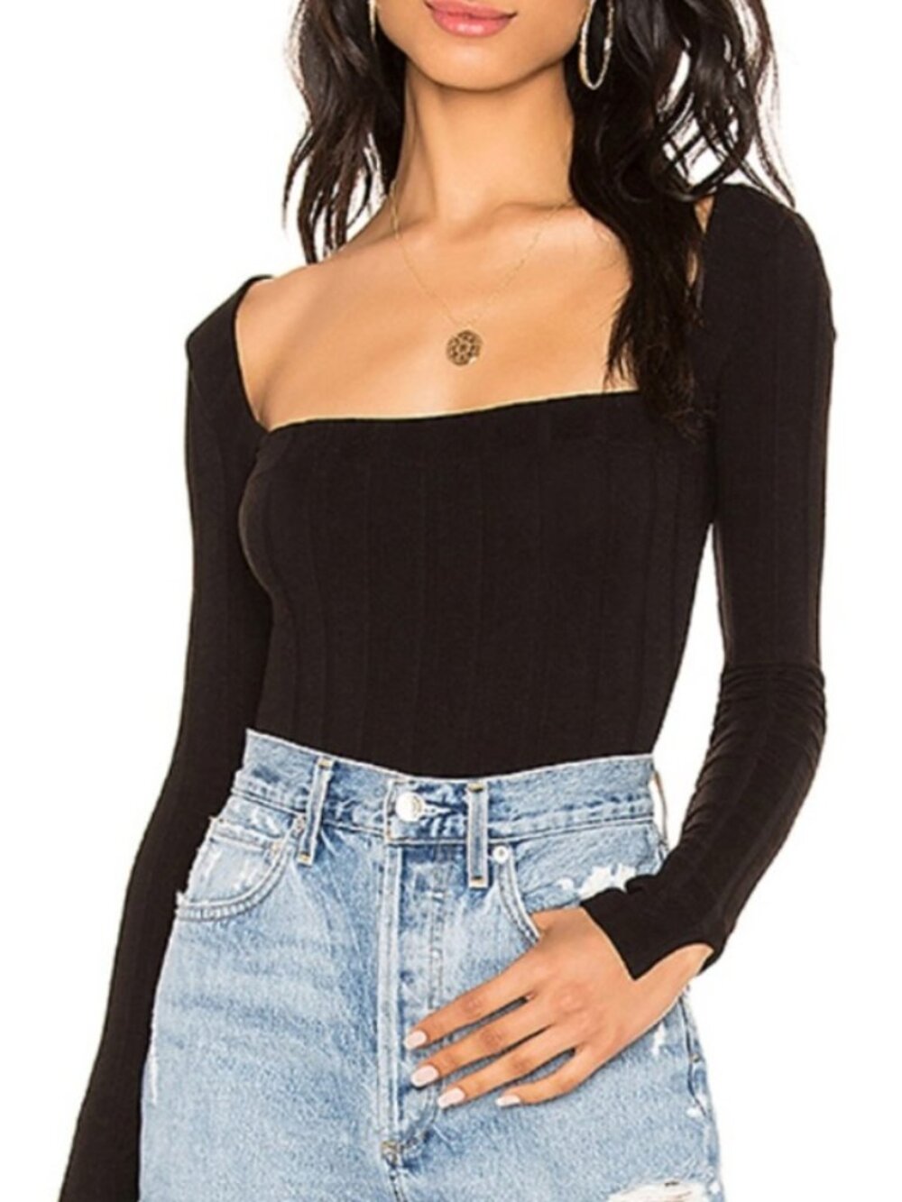 Free People Black Beside Me Bodysuit